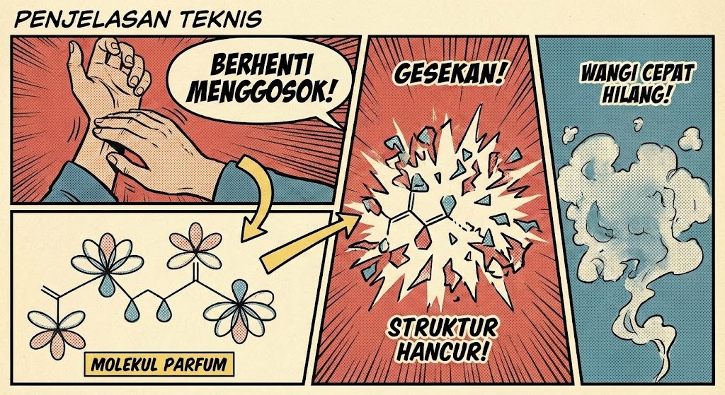 Berhenti Menggosok Pergelangan Tangan! Penjelasan Teknis Mengapa Gesekan Merusak Struktur Molekul Parfum